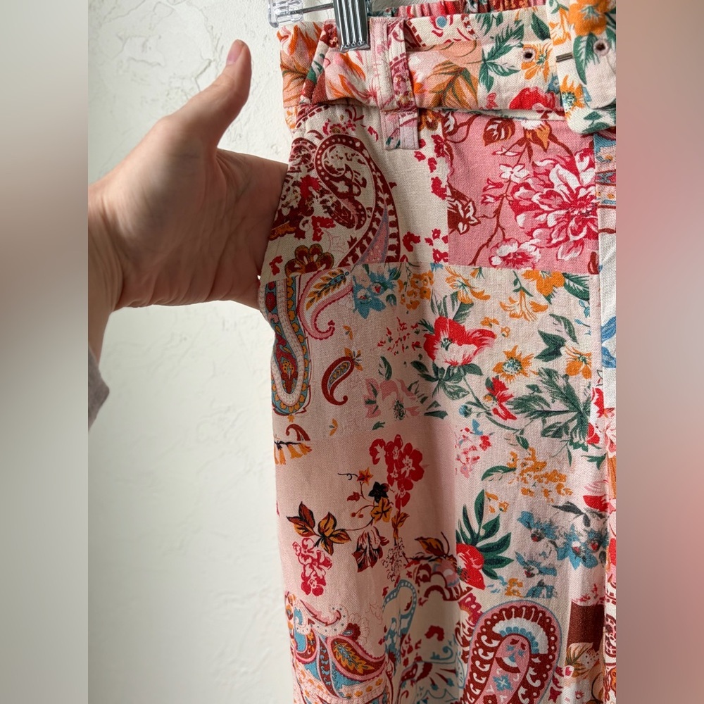 Sigrid Olsen Linen Blend Patchwork Cropped Wide Leg Pants Sz 2 - Picture 6 of 10